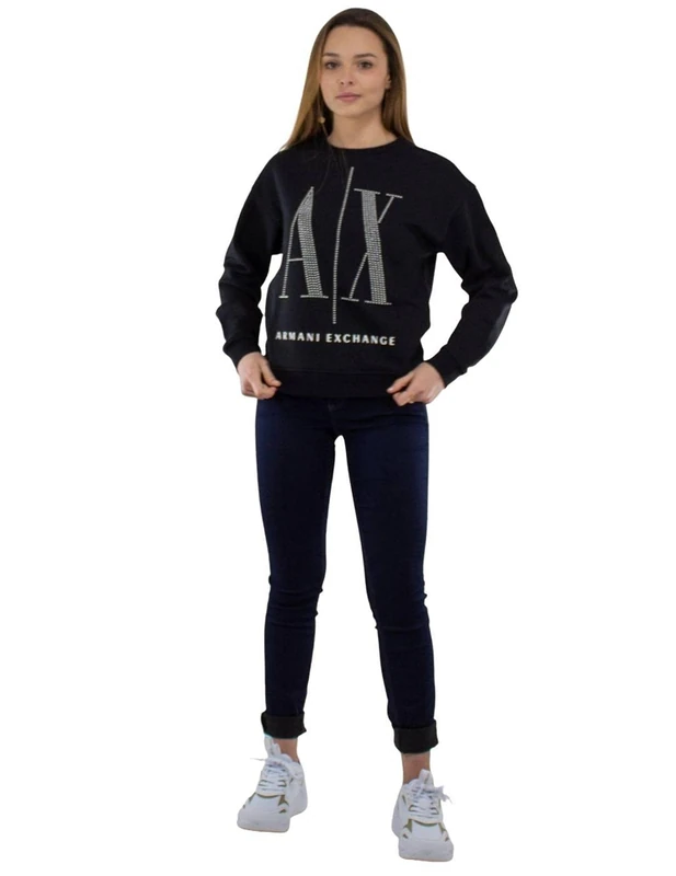 Armani Exchange Women's Studded Icon-Felpa Sweatshirt, Black, L