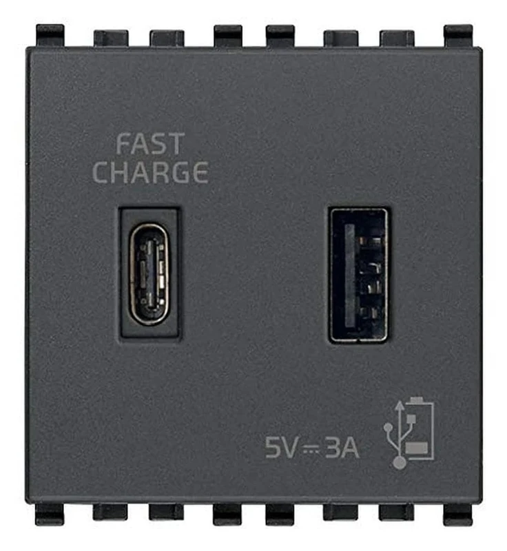 Vimar 20295.AC Eikon USB Socket 5V 3A, 1 USB Output Type A and 1 Type C, Total 3A for Charging a Device up to 3A or Two Devices simultaneously