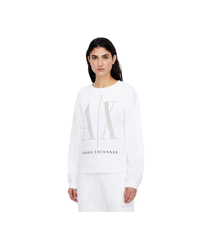 Armani Exchange Women's Studded Icon Sweatshirt, White, XS