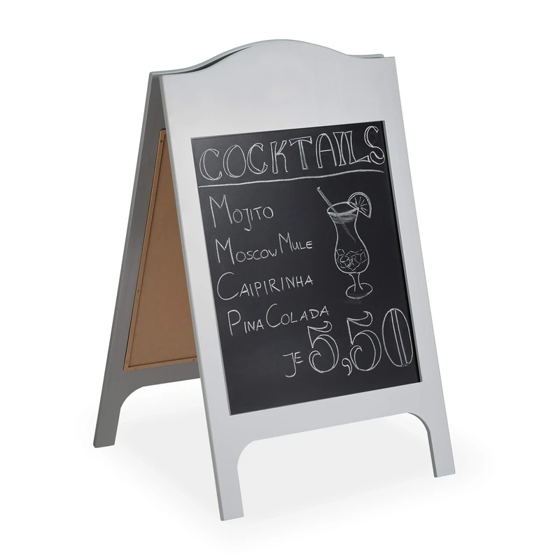 Relaxdays Chalkboard Stand, Can Be Written On Both Sides Including Chalk/Advertising Board for Café 96 x 60 x 64 cm Grey/Black - Image 1