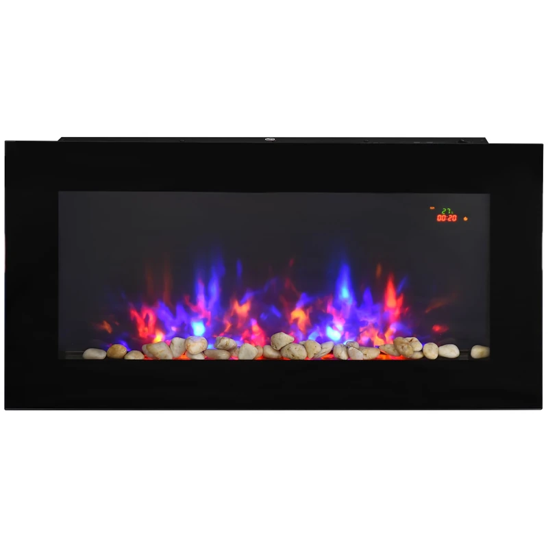 HOMCOM LED Wall Mounted Fireplace Curved Glass 48H x 90.8W x 11.5Dcm Black