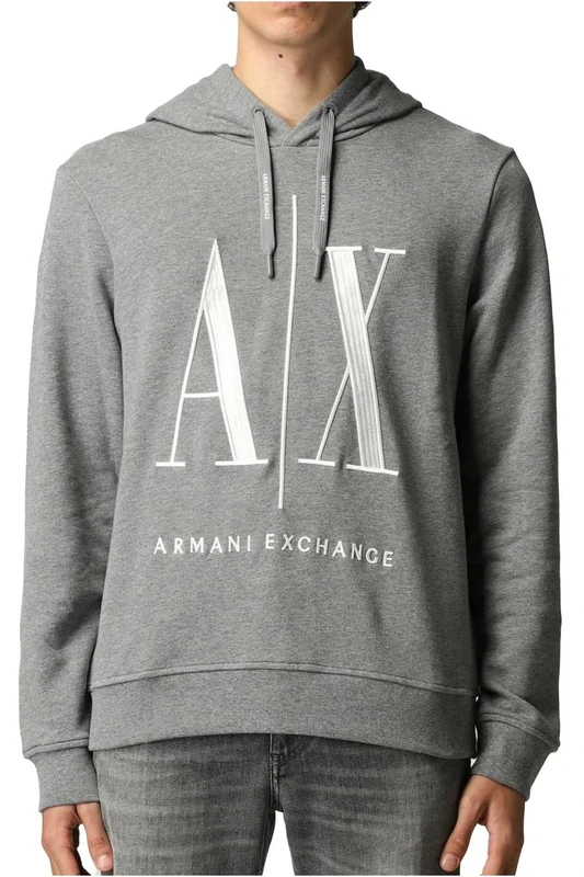 Armani Exchange Men's A|x Large Logo Hooded Sweatshirt, Gray, XS