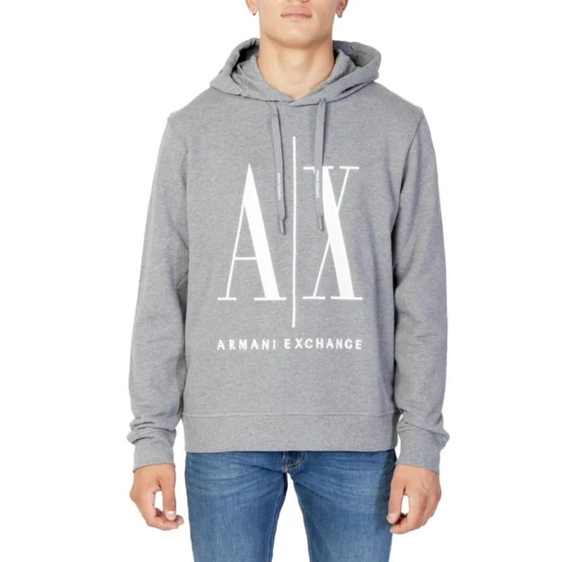 Armani Exchange Men's A|x Large Logo Hooded Sweatshirt, BROS BC09 Grey MELAN, L