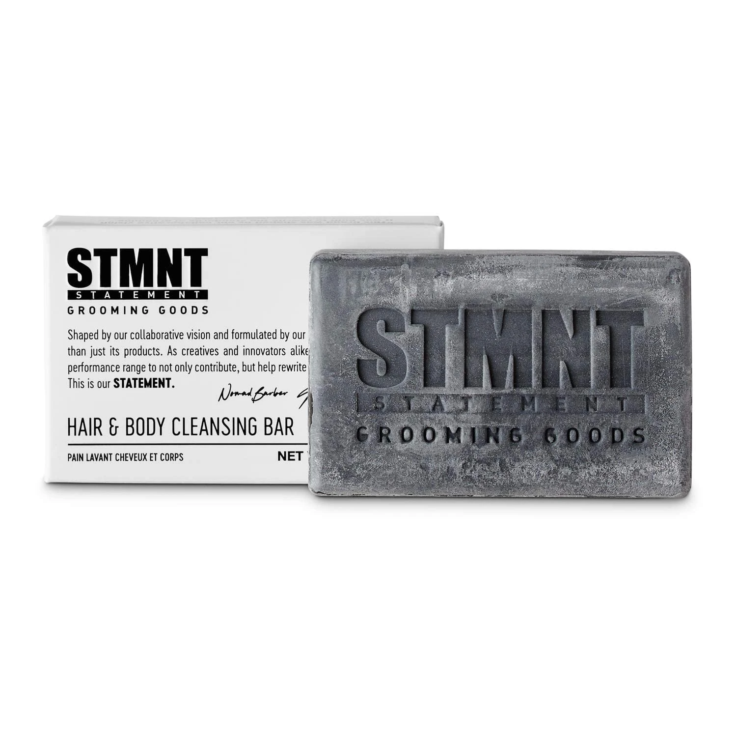 STMNT Grooming Goods Hair & Body Cleansing Bar, 125g | SLS/SLES Sulfates Free | Moisturizing Formula w/Activated Charcoal | Travel Friendly