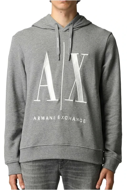 Armani Exchange Men's A|x Large Logo Hooded Sweatshirt, Gray, XL