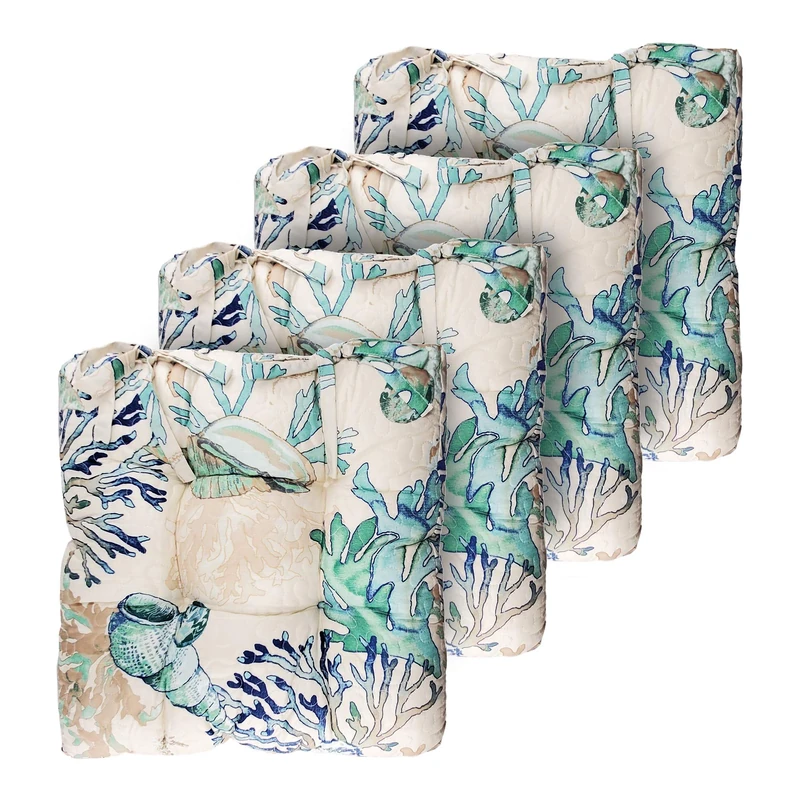 Greenland Home Triple-Cushioned Chair Pad, 4 Count (Pack of 1), Atlantis