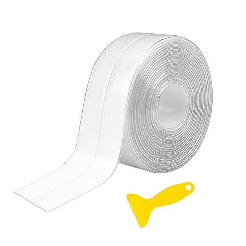 Dreetino Bath Sealant Strip,11ft Self Adhesive Caulk Strip Sealant Tape for Kitchen, Bathroom, Toilet, Wall Corner with Sealing Tool - White (1PCS-open (non-secretive))