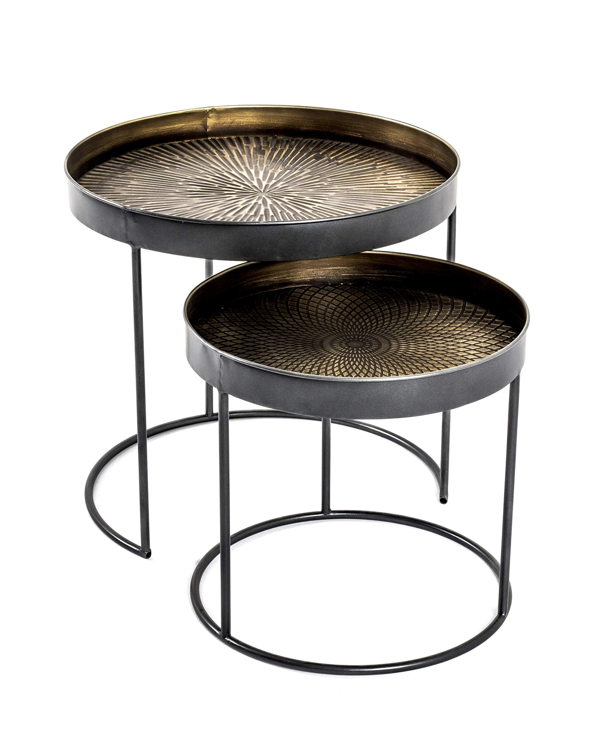 HAKU Möbel Set of 2 End Tables Copper, Black, Metal - Size: H 38/48 cm X Ø 41/51 cm, Style: Urban Collective