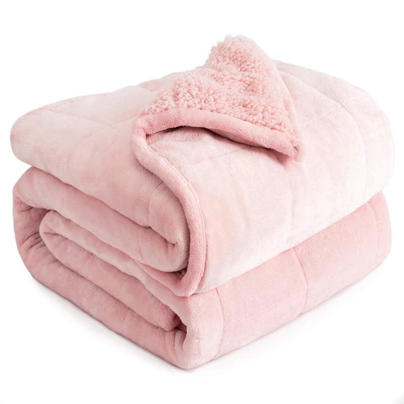 Cottonblue - Weighted Blanket Queen Size 15 lbs, Sherpa Blanket for Adults Soft Flannel Blanket for Sofa Bed, 60 x 80 inches, Blush Pink