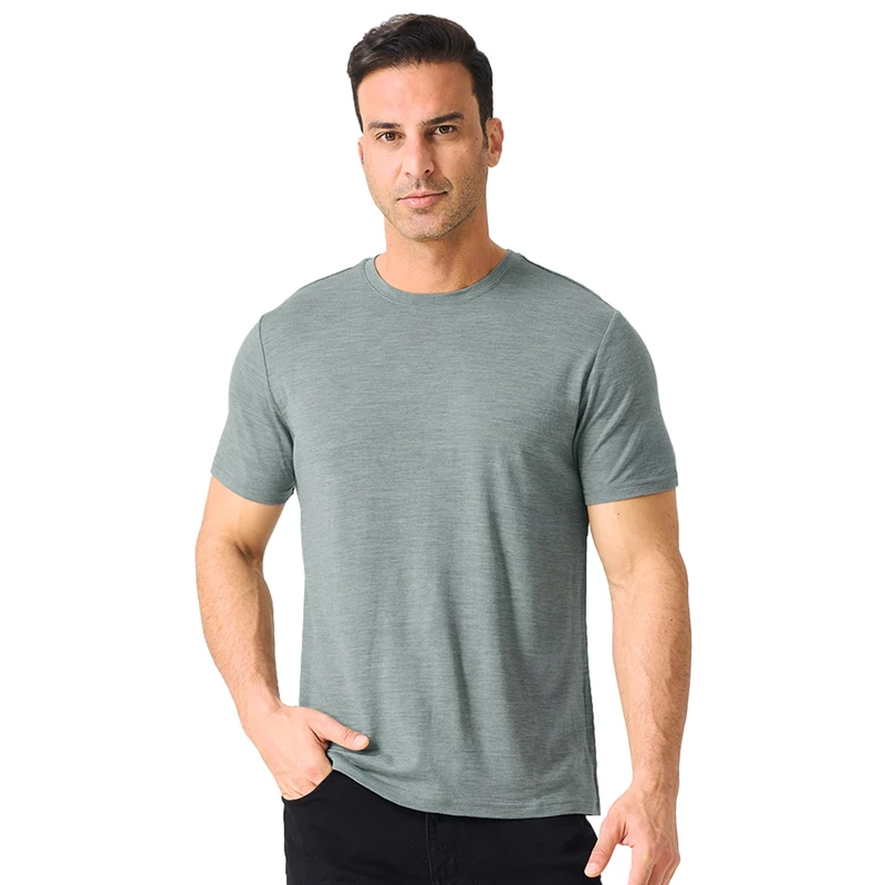 Merino Protect 100% Merino Wool T Shirt Mens Odor Resistance Base Layer Lightweight Hiking Travel T-Shirt Soft Undershirt Gray - Image 1