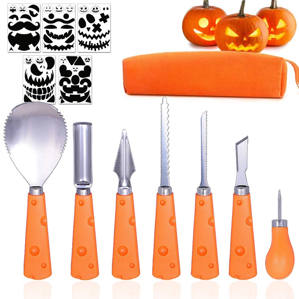 Taspire 7 Packs Pumpkin Carving Kit with Stencils, (Halloween Pumpkin Carving Tools Set)