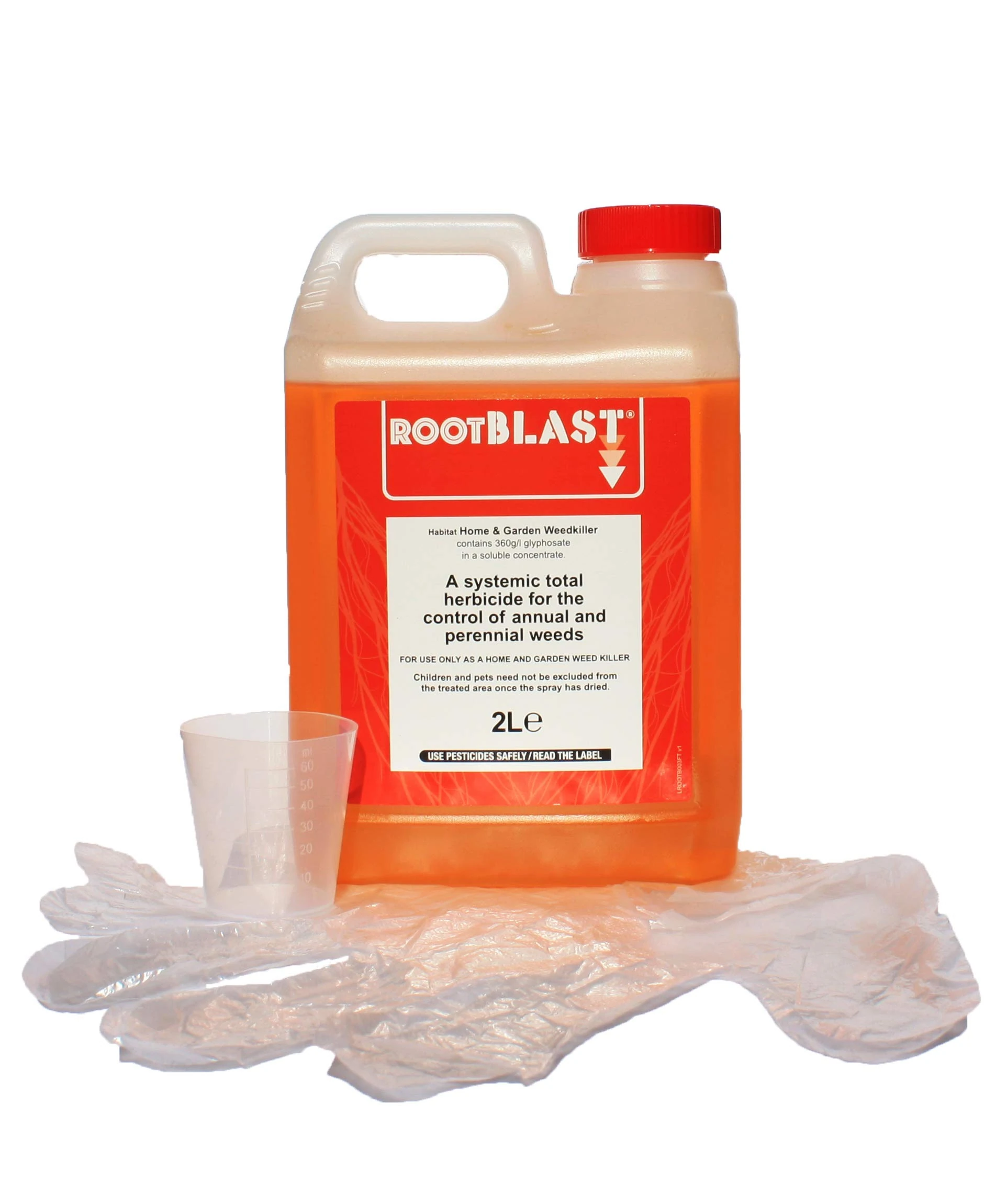 Rootblast Home & Garden Glyphosate Weedkiller | Commercial Strength Weed Killer | Treats up to 3332 sq.m | 2 x 1 Litre Bottle + Complimentary Measuring Cup & Gloves, White