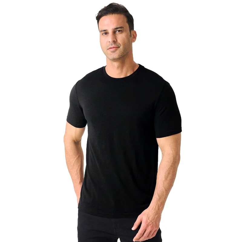Merino Protect 100% Merino Wool T Shirt Mens Odor Resistance Base Layer Lightweight Hiking Travel T-Shirt Soft Undershirt Black - Image 1