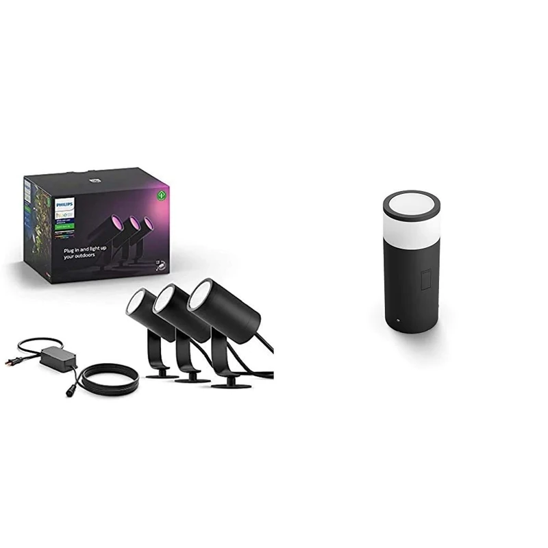 Philips Hue Lily White and Colour Ambiance LED Outdoor Smart Light [Base Kit - 3 Lily ] with 2x Calla Pedestal, Requires Hue Bridge , Works with Alexa, Google Assistant and Apple Homekit.