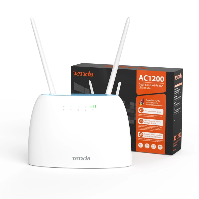 Tenda 4G09 Router AC1200 4G+Cat6 Mobile Wi-Fi Router Dual Band, 4G/3G Network SIM Slot Unlocked, No Configuration required, Up to 64 Devices Connectivity, 2 Gigabit Ports, UK Plug,White