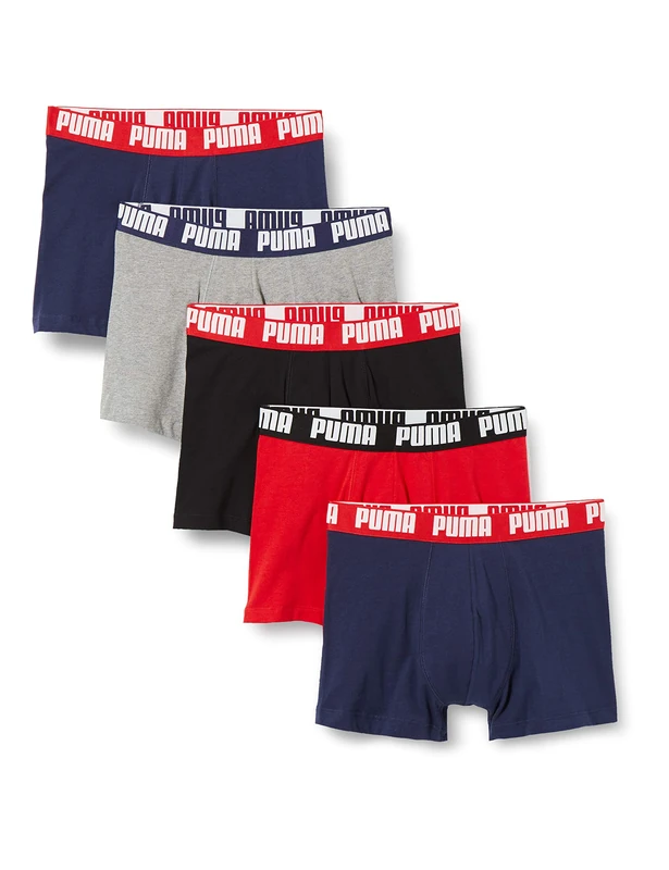 PUMA Men's Boxer Underwear (Pack of 5), Blue/Red/Black, M