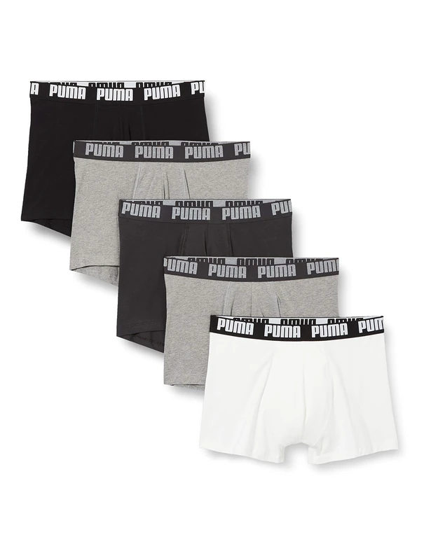 PUMA Men's Puma Basic Men's (5 Pack) Boxer Briefs, White/Black/Grey, S UK
