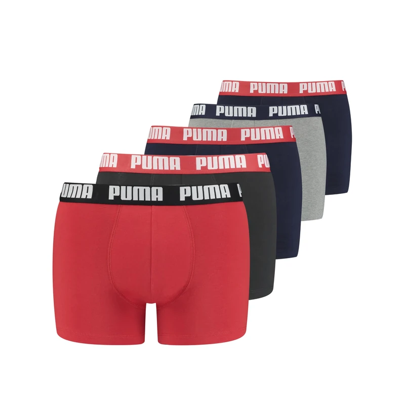 PUMA Men's Boxer Underwear (Pack of 5), Blue/Red/Black, XXL