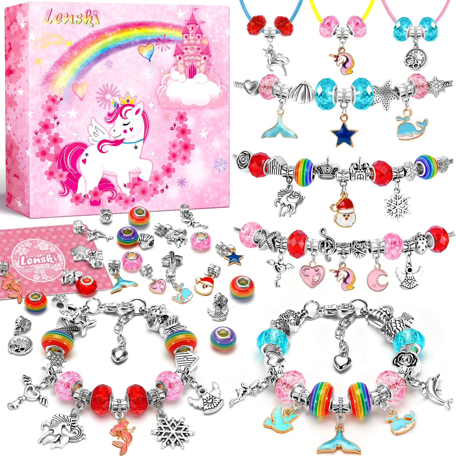 Lenski Gifts for Teenage Girls Birthday Presents, Bracelet Making Kit, Stocking Fillers Kids, Jewellery Making Kit, Unicorn Gifts for Girls Gifts for 5-13 Year Old, Arts and Crafts for Kids