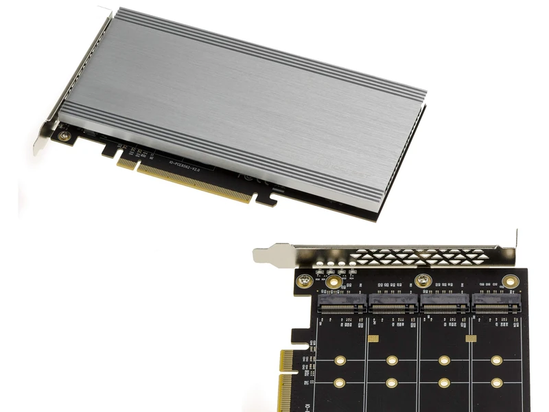 KALEA-INFORMATIQUE M2 PCIe x16 controller card for 4 M.2 NVMe M Key SSDs with Chipset 2824 compatible with Non-Bifurcation and Bifurcation modes