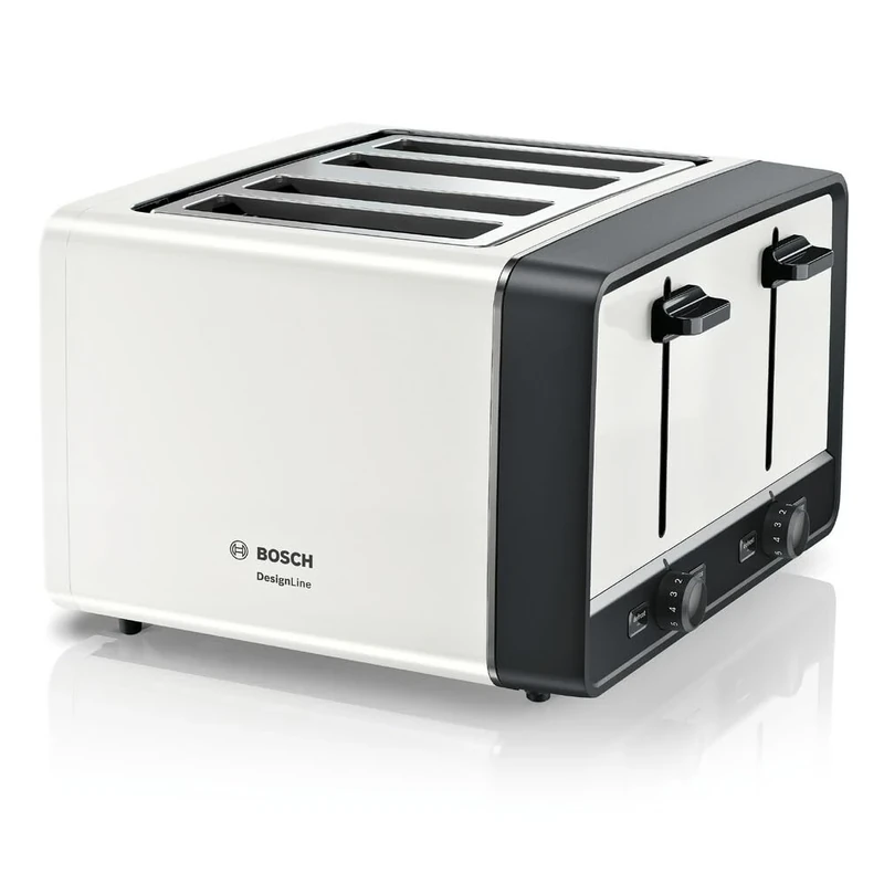 Bosch DesignLine Plus TAT5P441GB 4 Slot Stainless Steel Toaster with variable controls - White