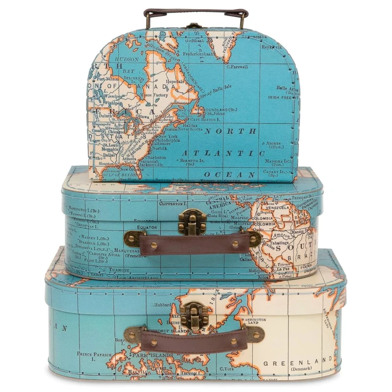 Jewelkeeper Cardboard Storage Boxes, Set of 3 – Nesting Decorative Storage Box for Birthday Wedding Nursery Office Decoration Displays Toys Photos Toy Box – Vintage World Map Design