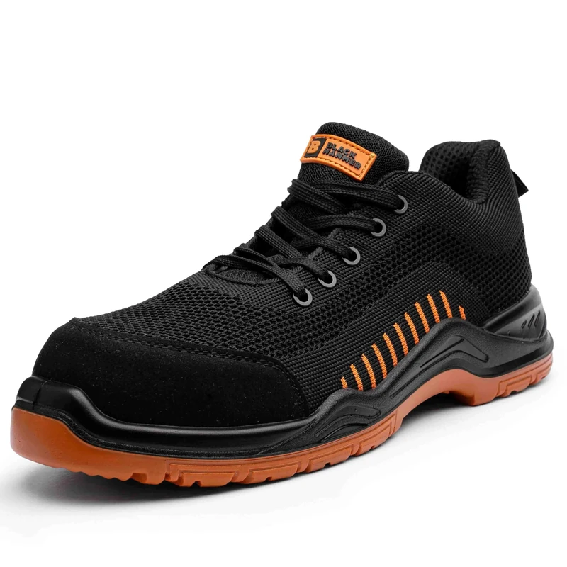 Black Hammer Safety Trainers Mens Composite Toe | Lightweight, Slip & Puncture Resistant, Comfortable Professional Grade Trainer Work Shoe S1P SRC 2222 (8 UK,B-Orange)