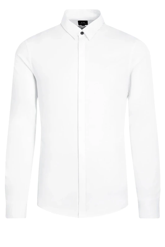 Armani Exchange Mens Long Sleeve Stretch Cotton-Satin Button Up Shirt, White/White, S UK