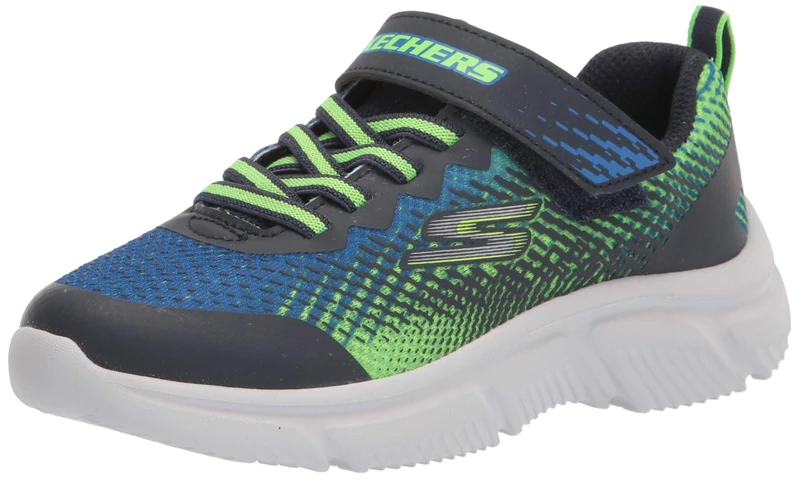 Skechers Boys Go Run 650 Norvo Sneaker, Navy Lime Textile Navy Synthetic Lime Tri, 10 UK