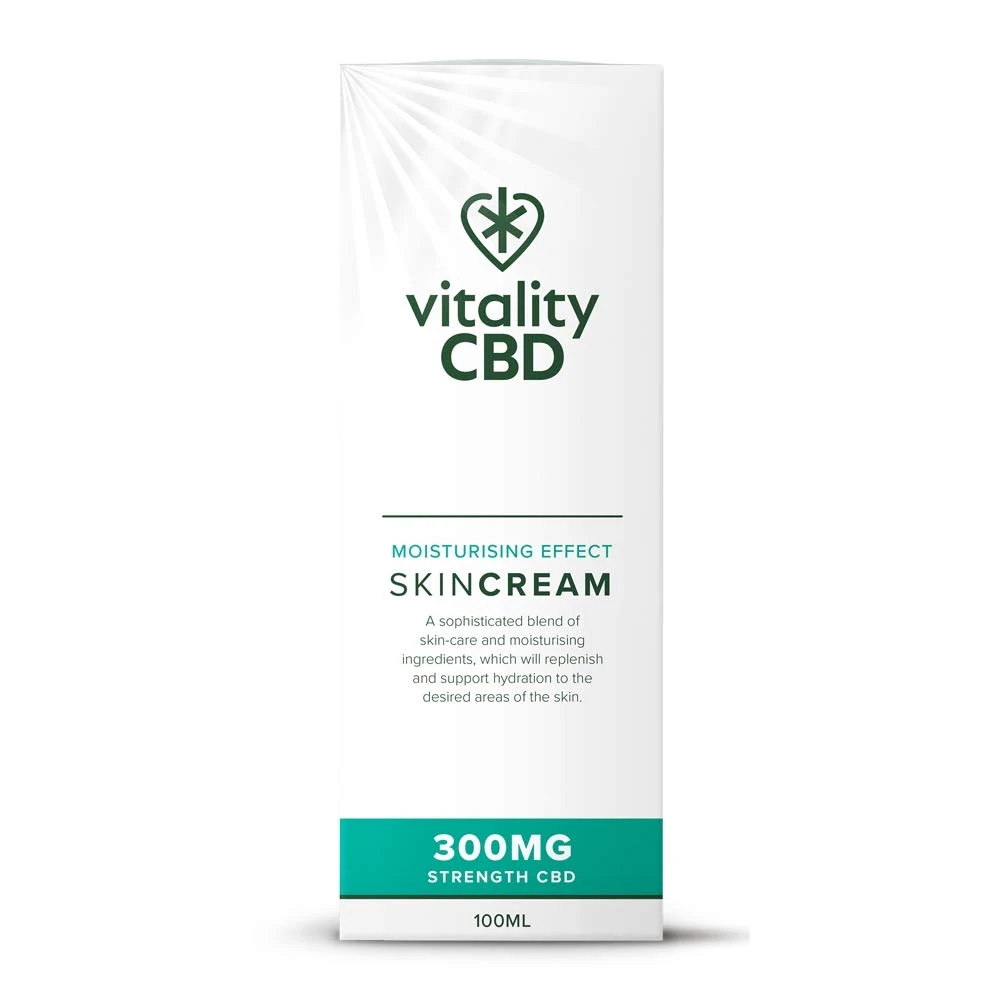 Vitality CBD Skin Cream, Sweet Almond Oil, Rosemary Oil, Green Tea and Lemon, 300mg of cannabidiol, 100 ml, NO THC