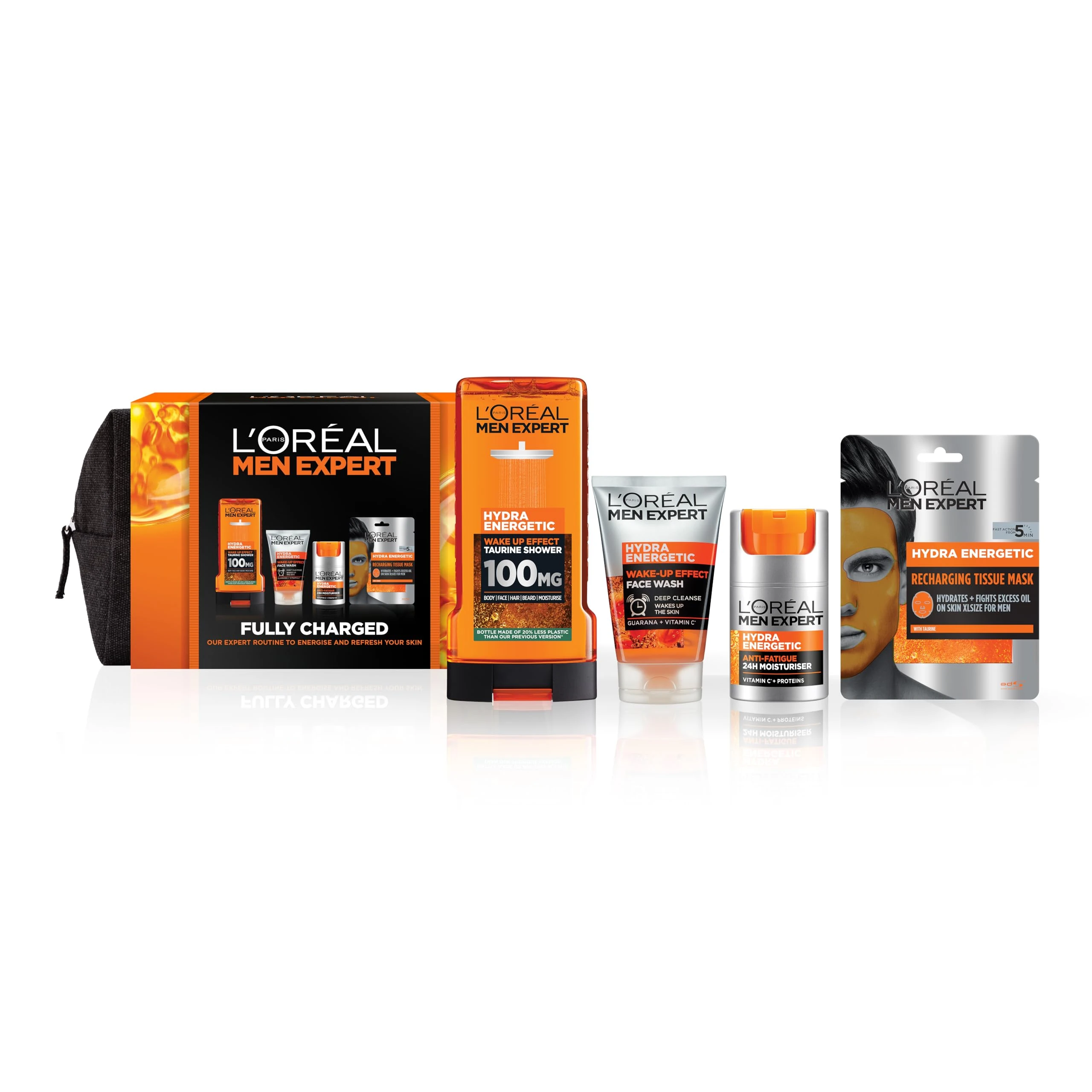 L'Oréal Paris Men Expert Fully Charged Washbag Gift Set For Him, Energising Face & Body Skincare Routine, Deep Cleanse, Revitalising, Gift Set for Men