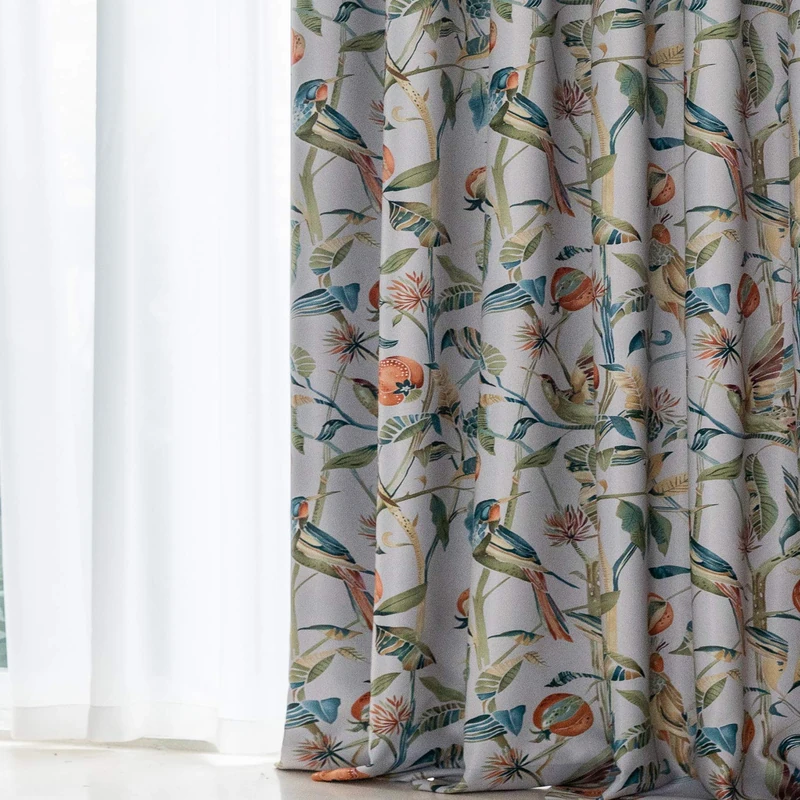 VOGOL Window Curtains with Grommets, Fruit and Leaf Pattern, Soundproof Curtains, Room Darkening, Thermal Insulation, Window Curtains, 132 cm W x 213 cm L., 2 Panels