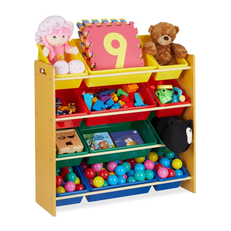 Relaxdays Children's Shelving Unit with 12 Storage Boxes, Toy Shelf for Boys & Girls, HxDxWxDxHxDxHxDxHxDxHxDxHxWxDxHxDxHxD