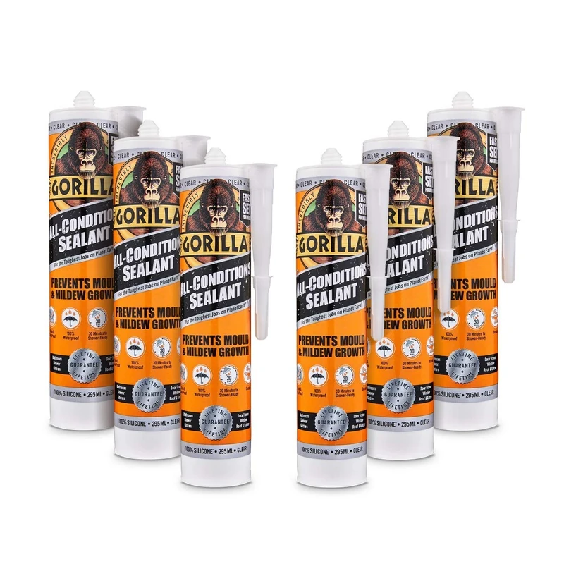 Gorilla 1144115 All Conditions Sealant Silicone Clear 295ml (Pack of 6)