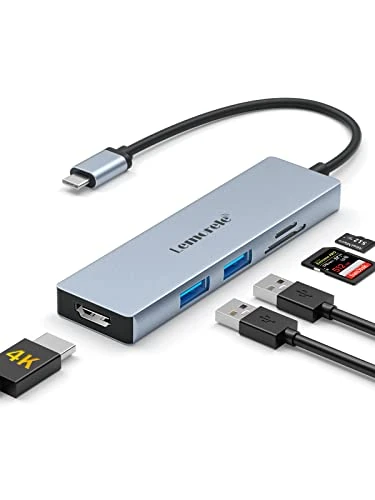 Lemorele USB C Hub HDMI 4K - 6 in 1, Space Aluminum USB C Hub Adapter with 2 USB 3.0, SD/TF, MacBook Pro/Air M1 Adapter, iPad Pro/Air M1, Windows, Switch, Chromecast, Dell, Cellphone and More