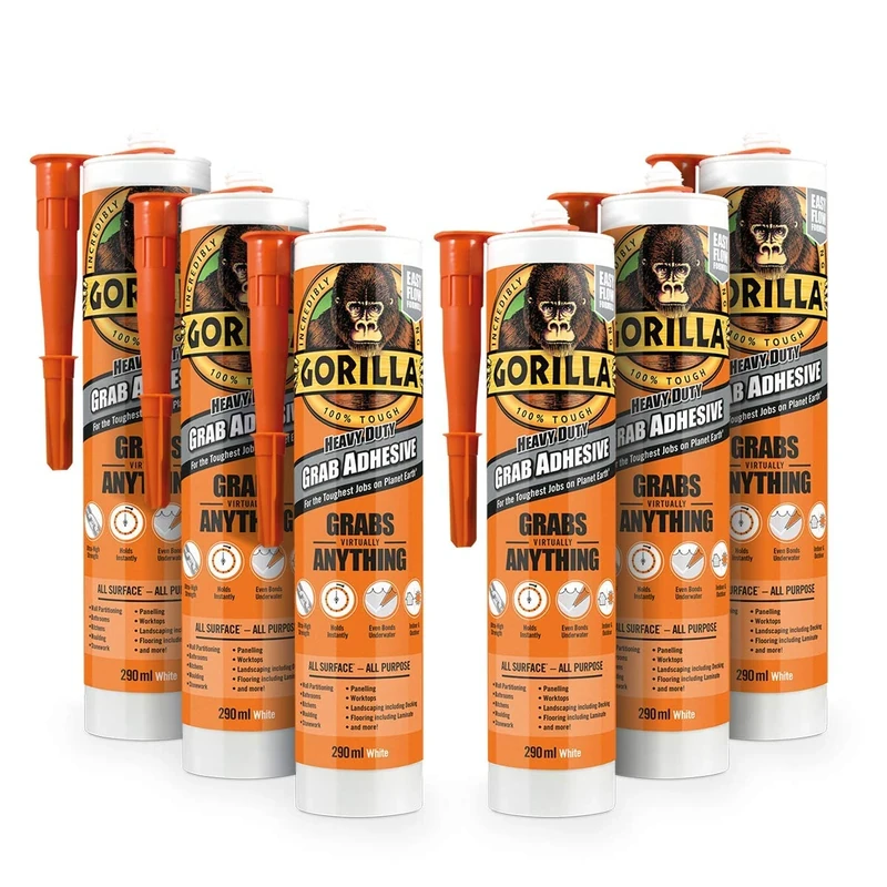 Gorilla 2044003 Heavy Duty Grab Adhesive White 290ml (Pack of 6)