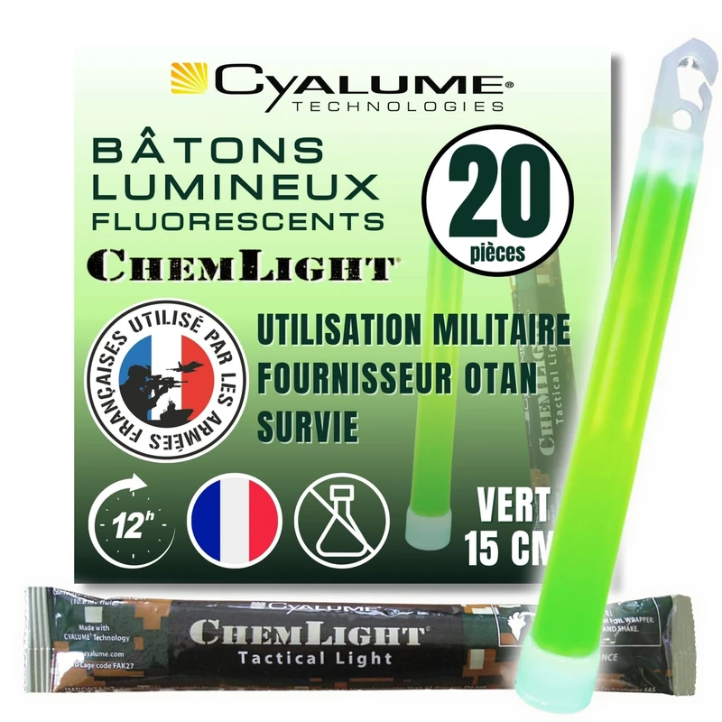 Cyalume ChemLight Military Grade Chemical Light Sticks, Green 6" Long, 12 Hour Duration (Pack of 20)