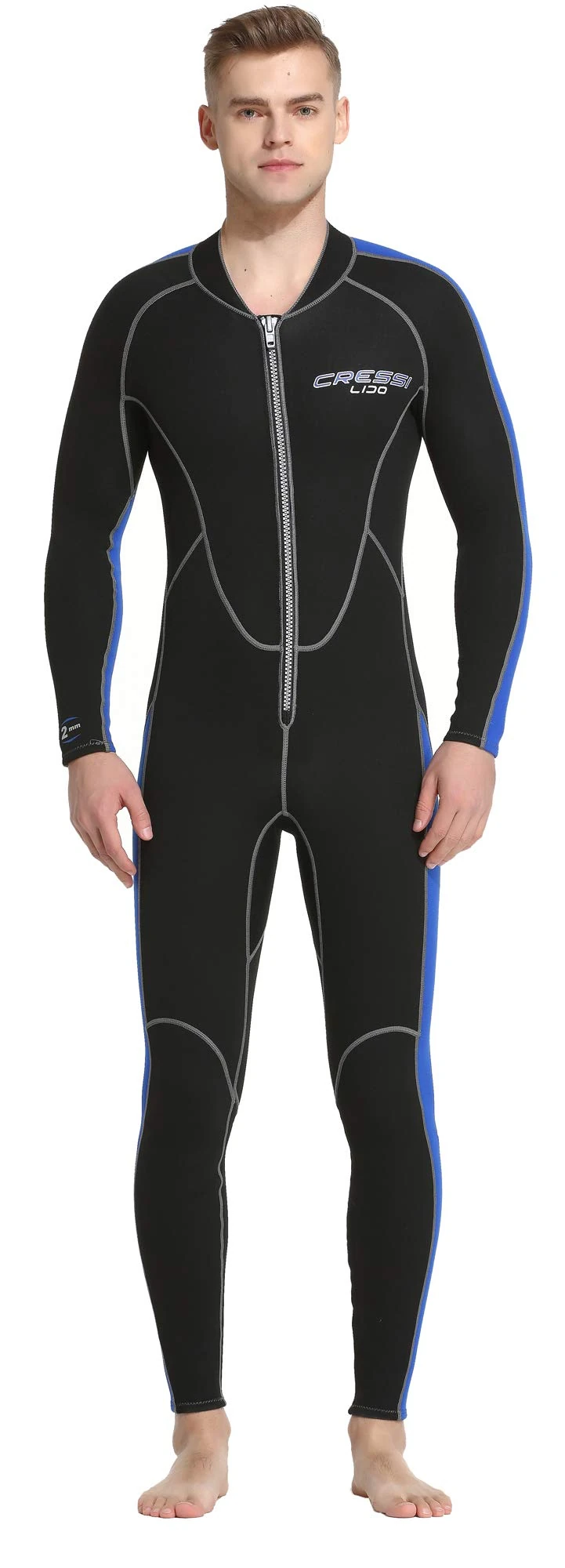 Cressi Men's Lido Man Monopiece 2mm All In One Wetsuit Premium Neoprene High Stretch for Men s, Black Blue, XS 1 UK