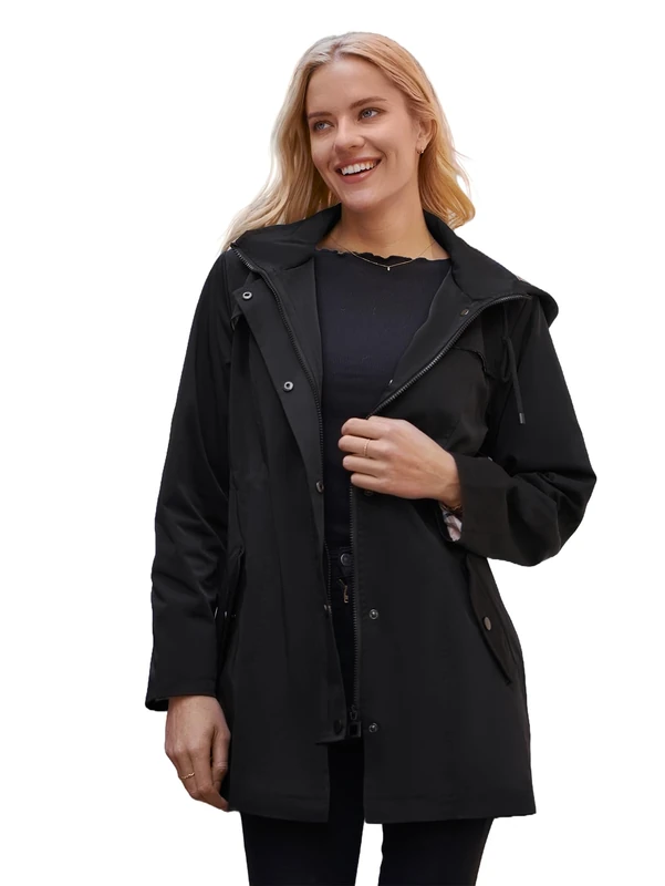 SaphiRose PONCHO Women's Long Hooded Rain Jacket Outdoor Raincoat Windbreaker Black XXL