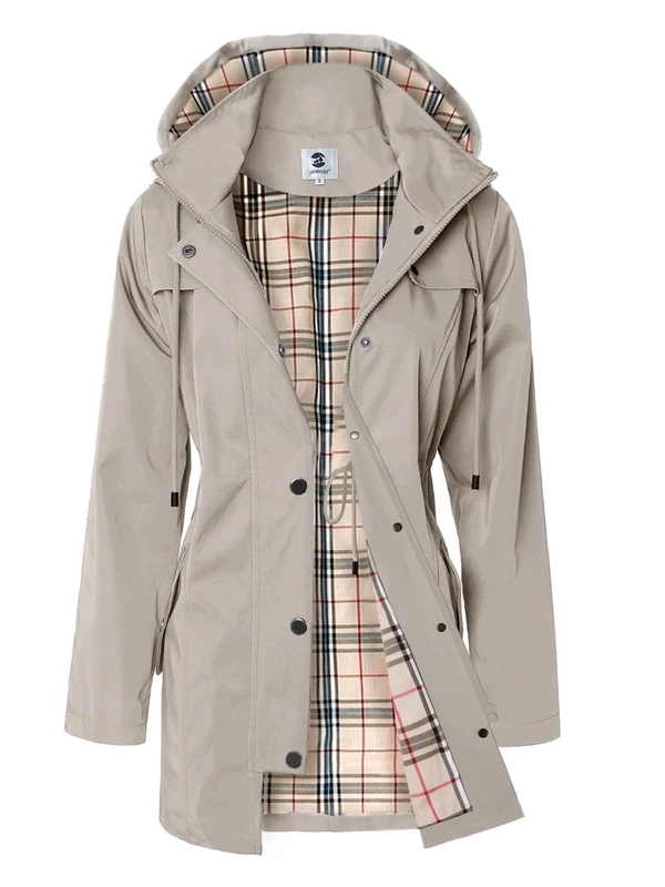 SaphiRose Women's Long Hooded Rain Jacket Outdoor Raincoat Windbreaker(Khaki,Large)
