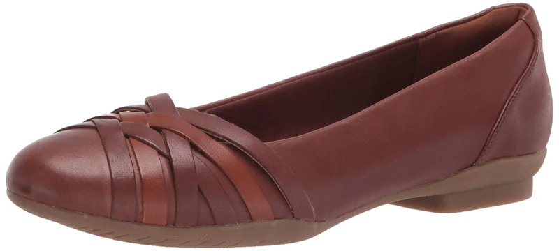 Clarks Women's Sara Clover Ballet Flat, Mahogany Leather Combination, 5 UK
