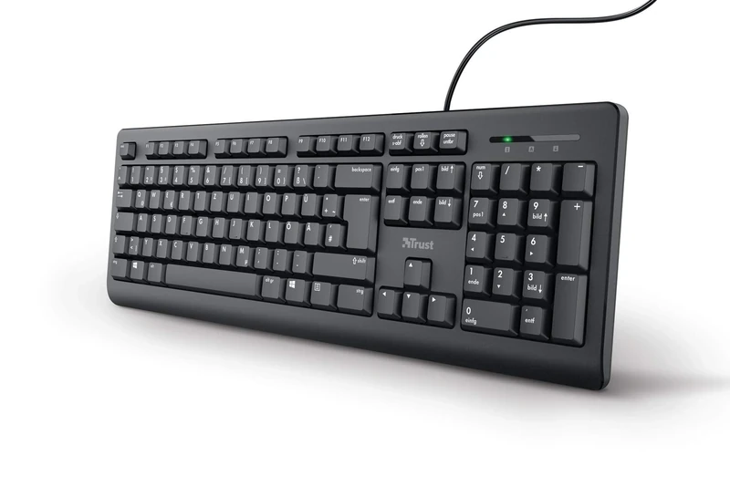Trust Taro Wired Keyboard, German QWERTZ Layout, Quiet Keys, Splashproof, USB Port, 1.8 m Cable Length, PC Keyboard for Computer, Laptop, Mac, Windows, MacOS - Black