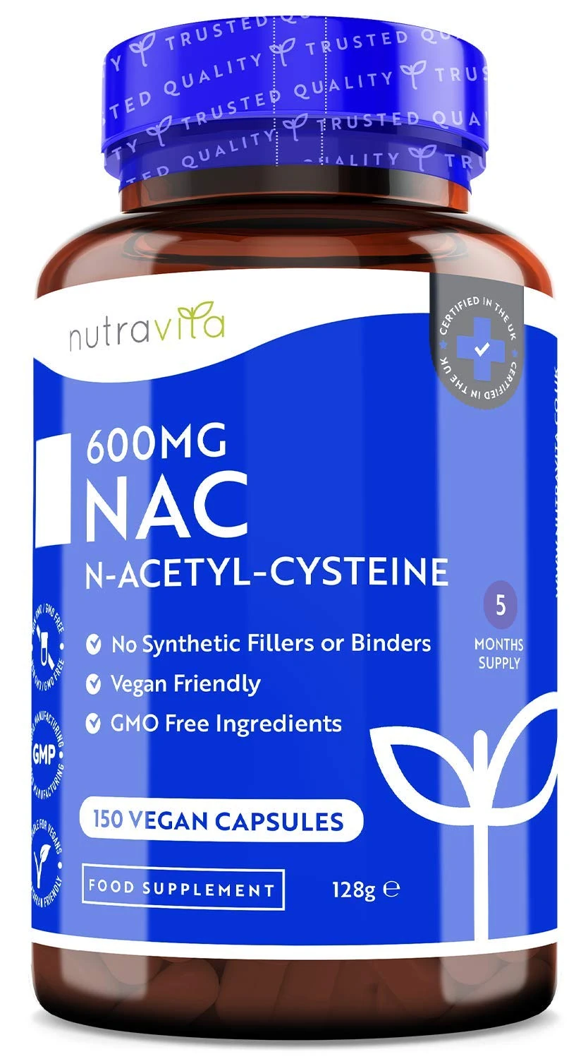 NAC N-Acetyl-Cysteine 600mg – 150 Vegan Capsules – 5 Months Supply of NAC Supplement – High Bioavailability and No Fillers or Binders - N Acetyl Cysteine Amino Acid – Made in The UK by Nutravita