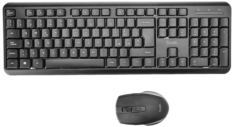 Trust Ymo Wireless Keyboard and Mouse Set Italian Layout for Windows/Linux (Silent, Wireless, 13 Function Keys Office or Multimedial, Single USB Receiver, PC/Laptop) Black