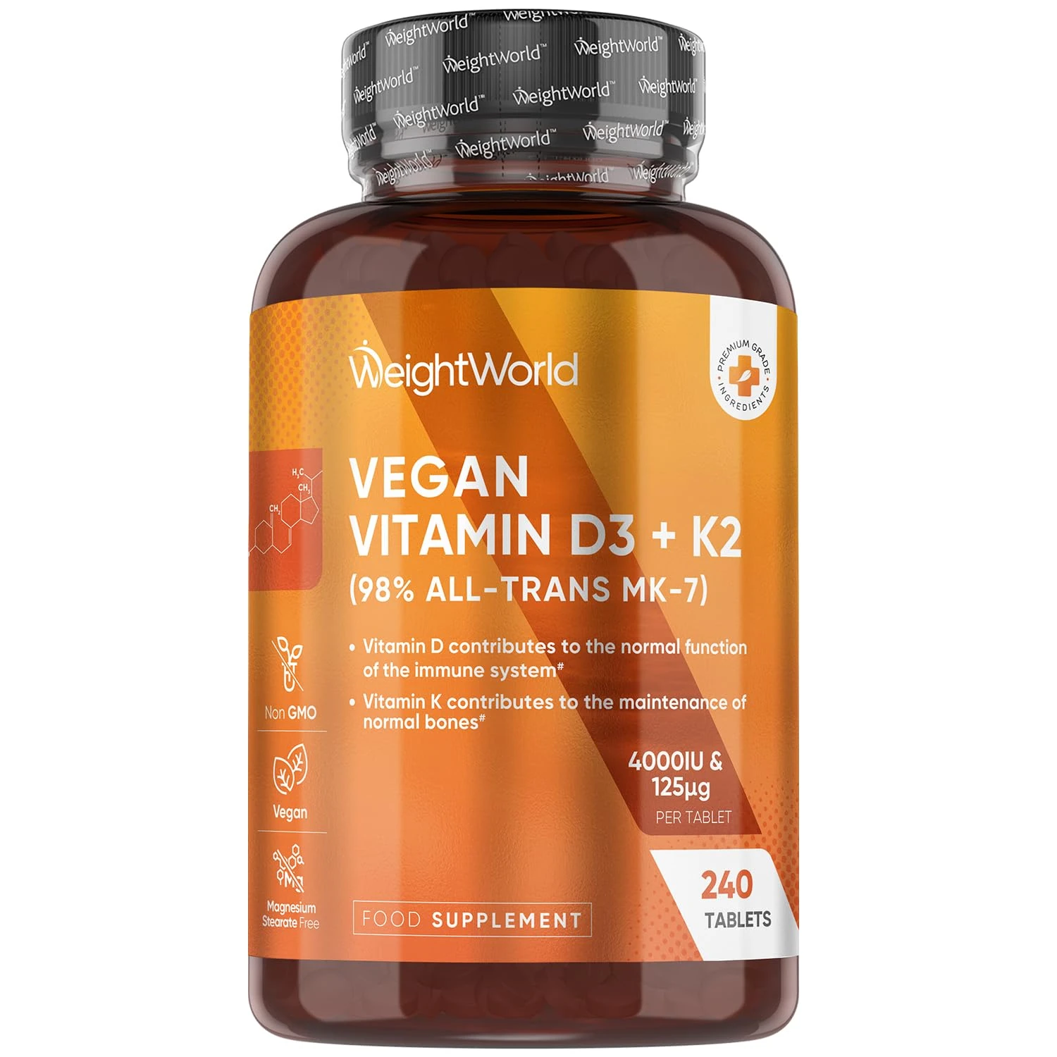 Vitamin D3 4000IU & K2 125μg (MK7) | 240 Easy to Swallow Vitamin D Tablets as Cholecalciferol | 8 Months Supply | VIT D3 K2 Supplements | 1 a Day VIT D