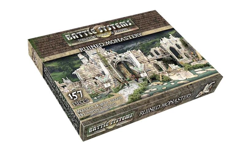 Battle Systems – Modular Fantasy Scenery – Perfect for Roleplaying and Wargames - Multi Level Tabletop Terrain for 28mm Miniatures – Colour Printed Model Diorama – DnD (Ruined Monastery) - Image 1