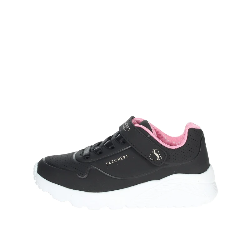 Skechers Girl's Uno Lite Sneakers, Black Synthetic/Rose Gold Trim, 2 UK Child