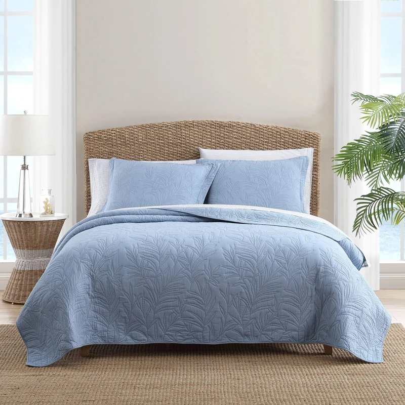Tommy Bahama Home Costa Sera Collection Soft and Breathable, Quilt Bedpsread Coverlet Seasons, Pre-Washed for Added Softness, Queen, Blue