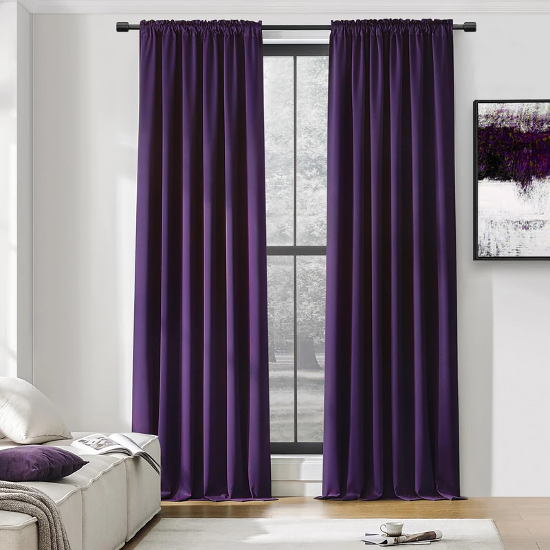 DONREN Royal Purple Blackout Curtains for Bedroom - Thermal Insulated Rod Pocket Curtains for Living Room (52 x 90 Inch Length,1 Pair)