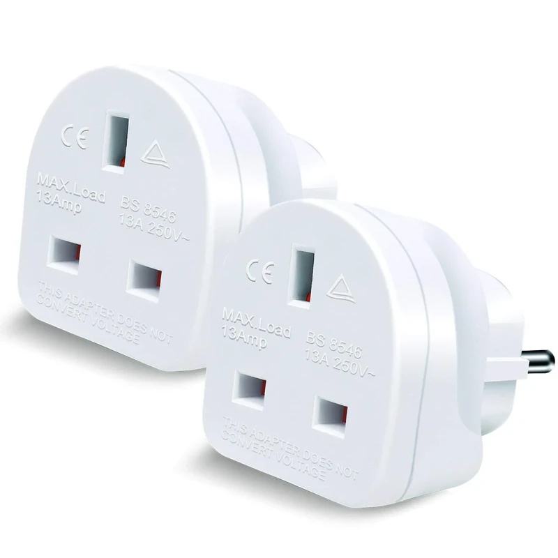 EXTRASTAR UK to EU Europe European Travel Adapter, 2 Pack 3 Pin to 2 Pin Plug Adapter Convertor for Germany, France, Spain, Portugal, Greece, Netherlands and More - White